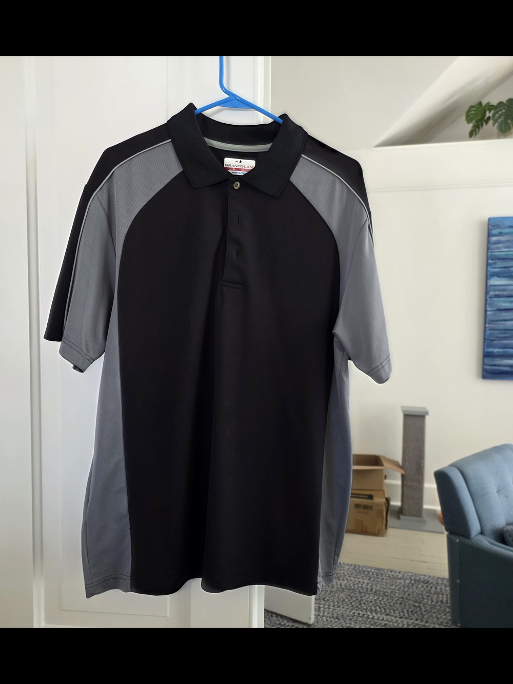 Men's Two-Tone Black & Gray Polo Shirt Retro L